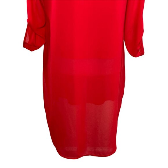 Chicos Women’s Small 0 Red V Neck Roll Tab Sleeve Tunic Blouse Top - Picture 10 of 11